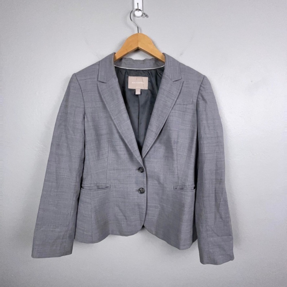 Banana Republic Blazer Women 12P Grey Wool Blend Professional Office Jacket